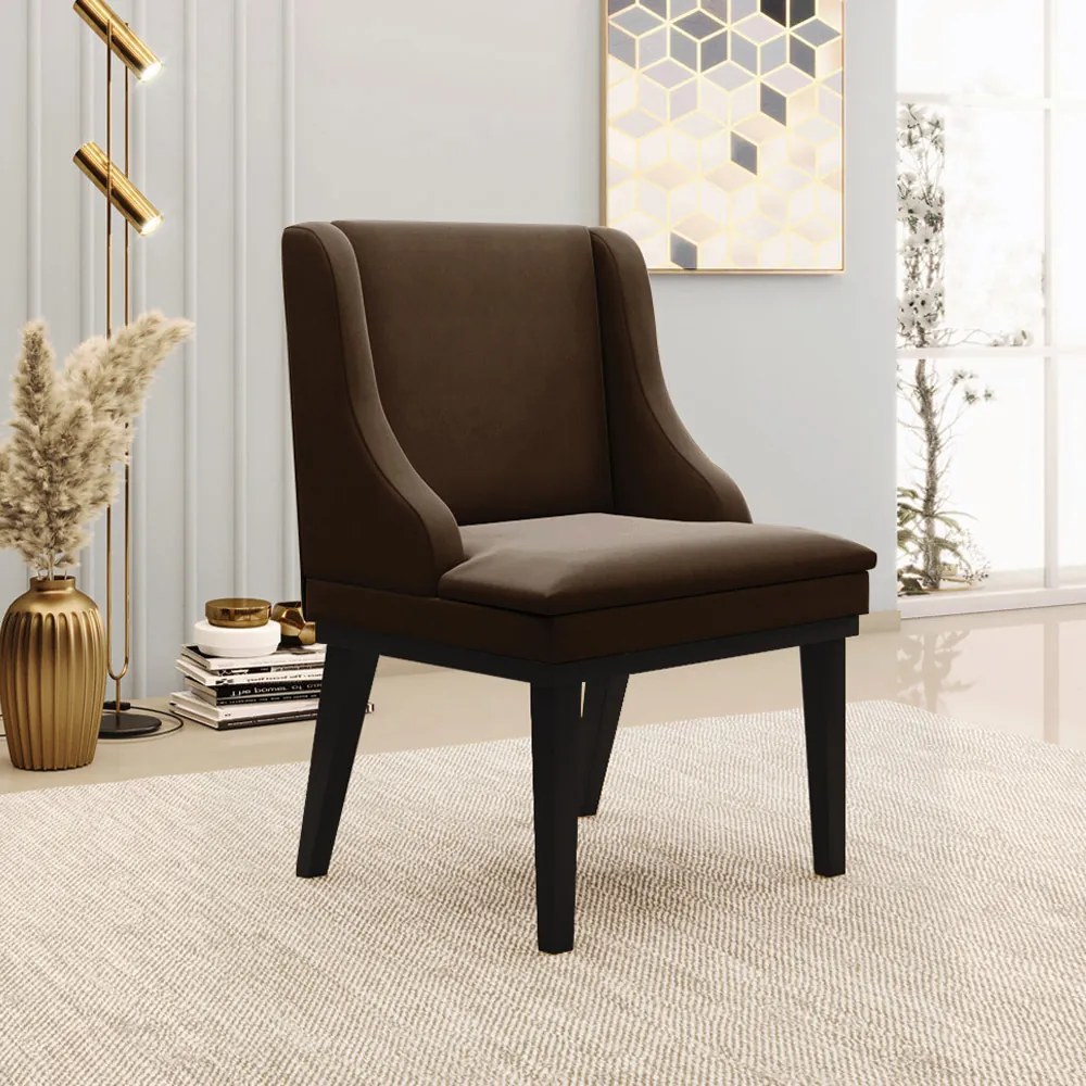 Poltrona Decorativa Base Fixa de Madeira Firenze Suede Marrom/Preto G19 - Gran Belo