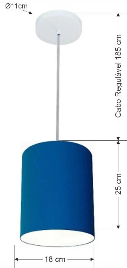 Kit/2 Lustre Pendente Cilíndrico Md-4012 Cúpula em Tecido 18x25cm Azul Marinho - Bivolt