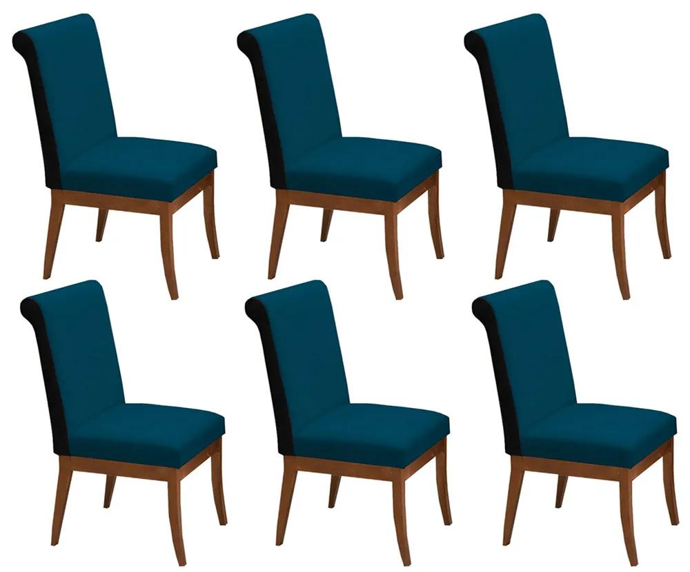 Conjunto 6 Cadeiras Larissa Veludo Azul Marinho + Couríssimo Preto