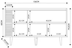 Balcão Aparador Buffet 3 Portas 136cm Madrid C05 Hortelã/Amêndoa - Mpo