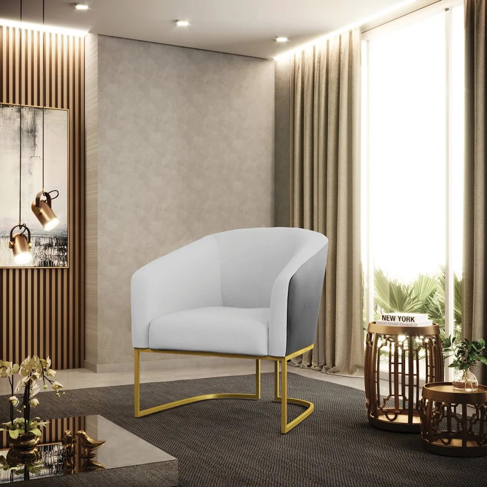 Poltrona Decorativa Industrial Dourado kit 2 Stella Preto/Linho Cinza D03 - D'Rossi