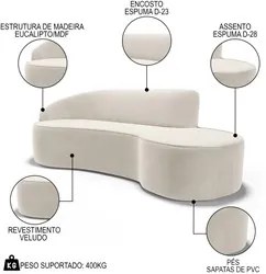 Sofá Living 4 Lugares 300cm Braço Esquerdo Mozart D06 Veludo Bege - Mp