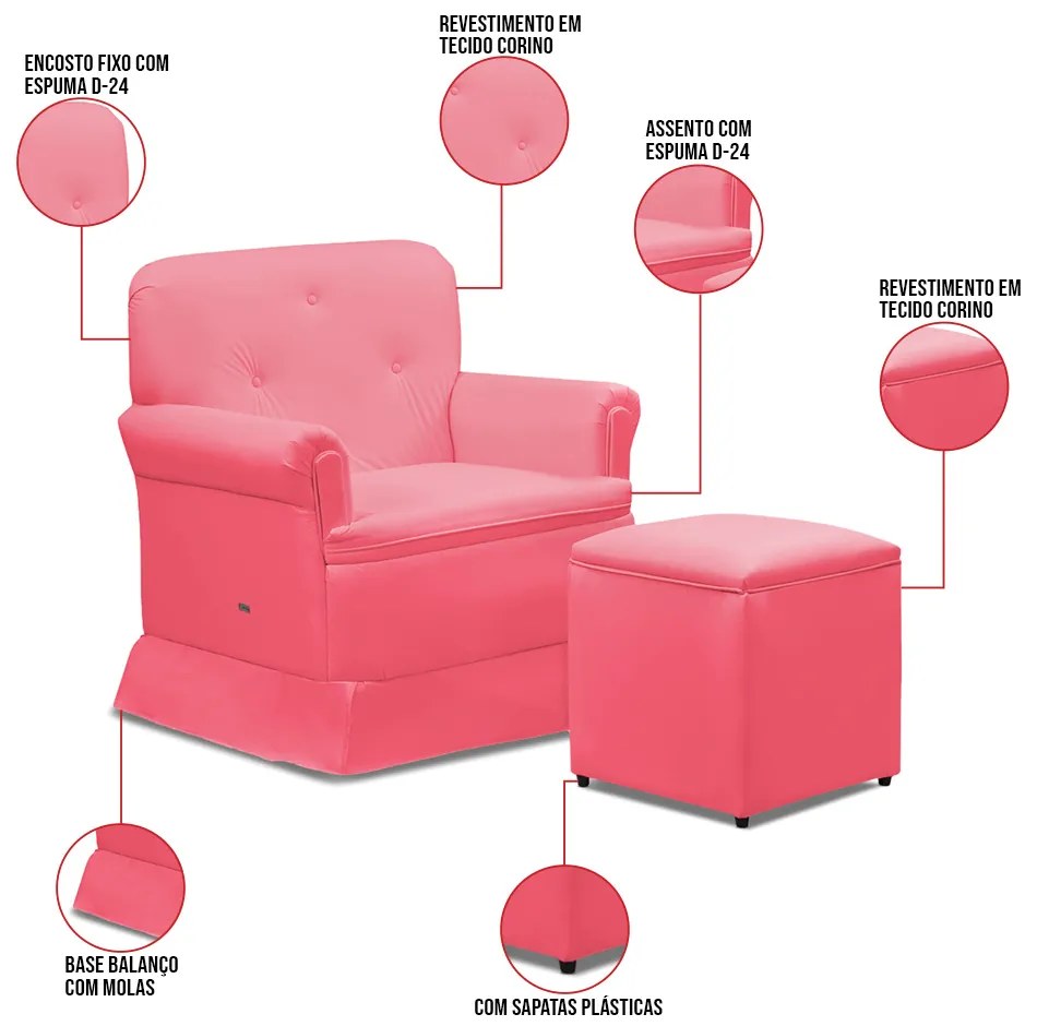 Poltrona de Amamentação Base Balanço e Puff Lígia Sintético E03 - D'Rossi - Pink
