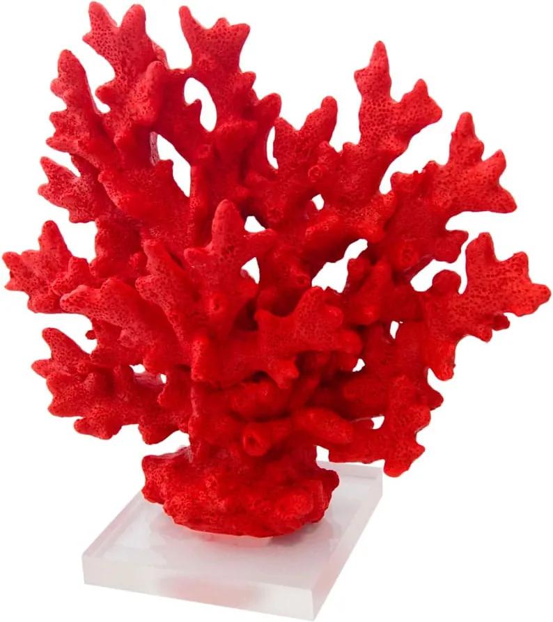 Escultura de Coral em Resina Vermelha e Base em Acrílico - 23x25x10cm