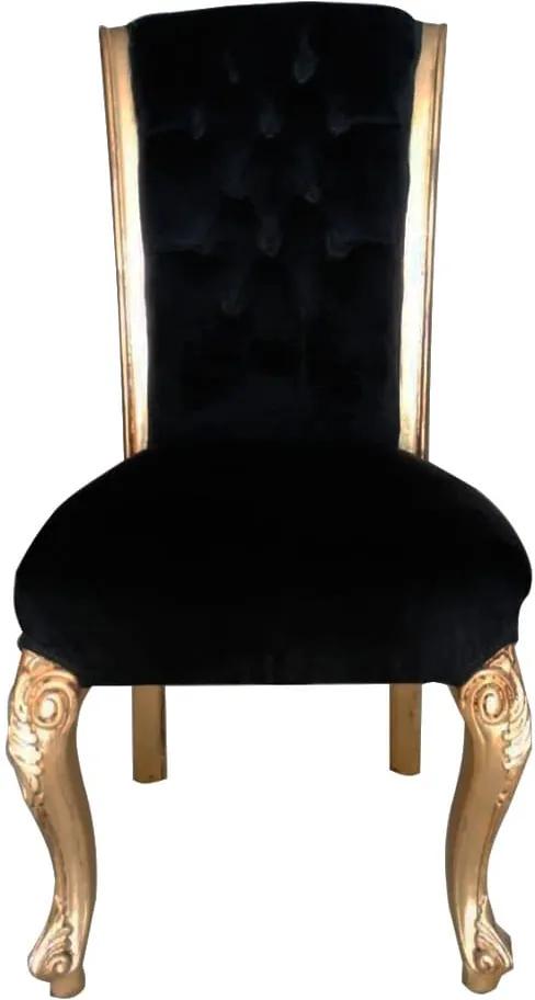 Cadeira com Estofado em Veludo Preto e Madeira Dourado - 61X53cm