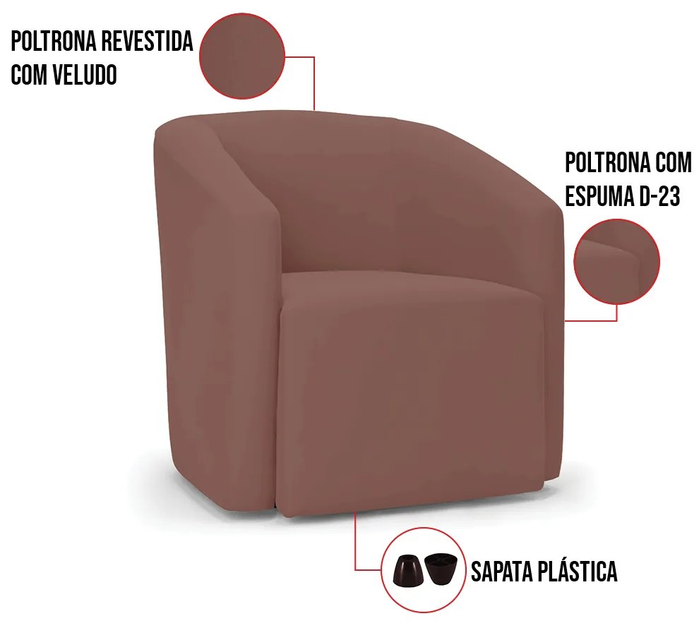 Poltrona Decorativa Orgânica Stella Max Veludo D03 - D'Rossi - Rose