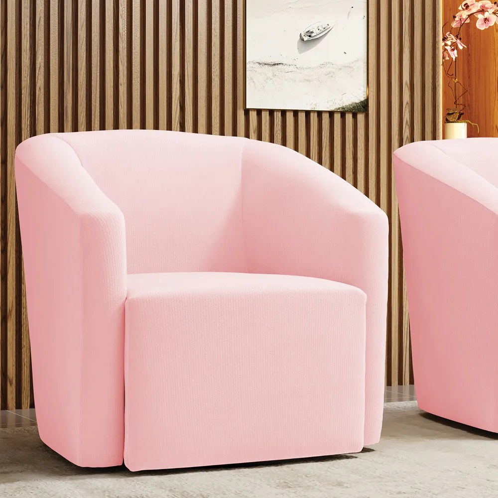 Poltrona Decorativa Base Giratória Stella Max Suede D03 - D'Rossi - Rosa Bebê