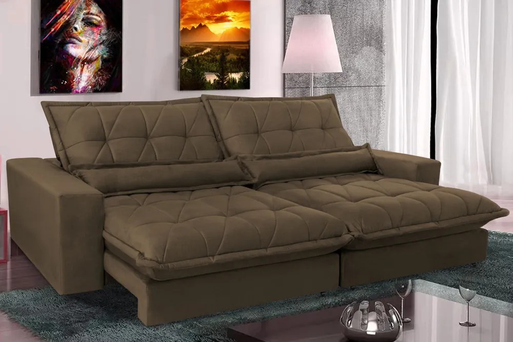 Sofa Retrátil E Reclinável 2,52m Com Molas Ensacadas Cama Inbox Soft Tecido Suede Café