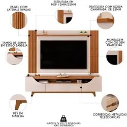 Painel Para TV 75 Pol Ripado e Rack Bancada 219cm Giulia D04 Off White