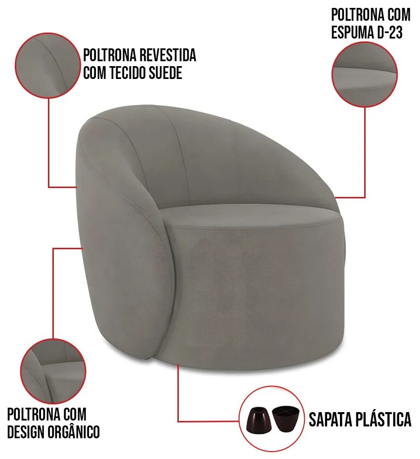 Poltrona Decorativa Orgânica Lua Suede D03 - D'Rossi - Grafite