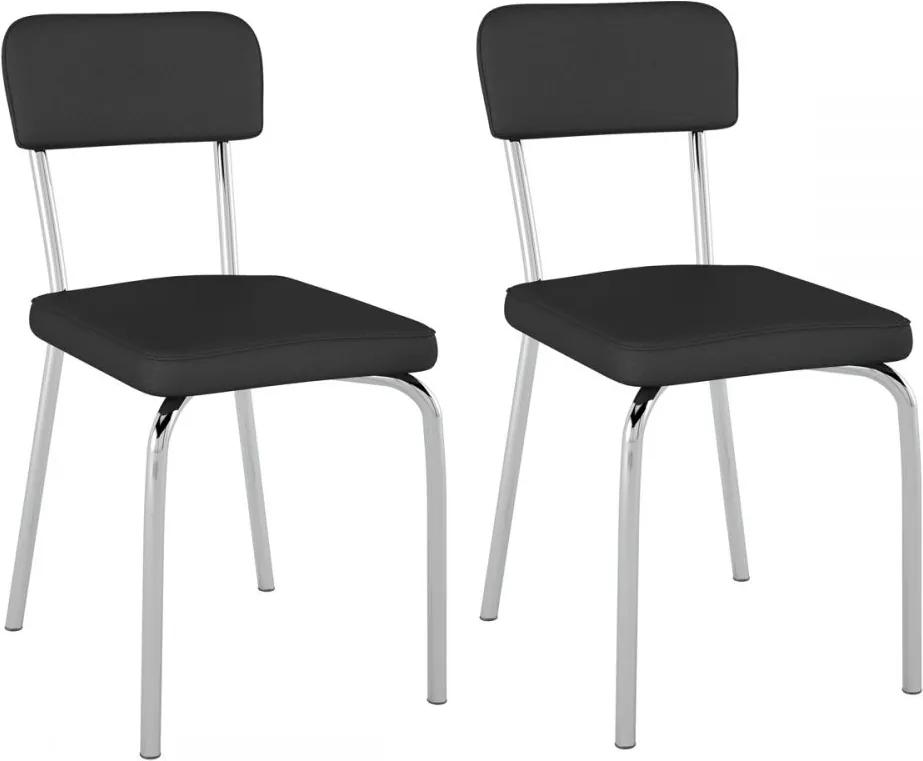 Cadeiras Kit 2 Cadeiras Vinil Preto/Cromado - Pozza