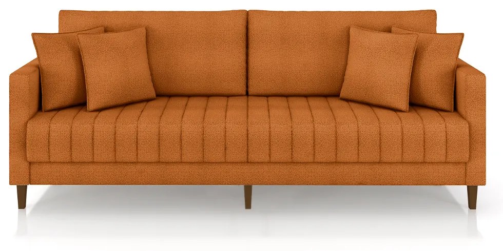 Sofá Living Decorativo Hamburgo 2 Lugares 156cm com Almofadas Pés em Madeira Bouclê Terracota G33 - Gran Belo