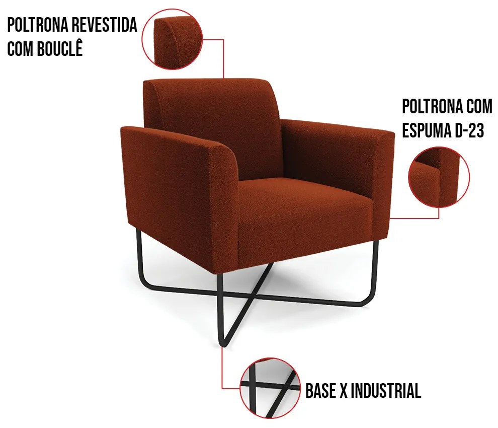 Poltrona Sala Base X Industrial Preto Kit 2 Marisa Bouclê D03 - D'Rossi - Terra