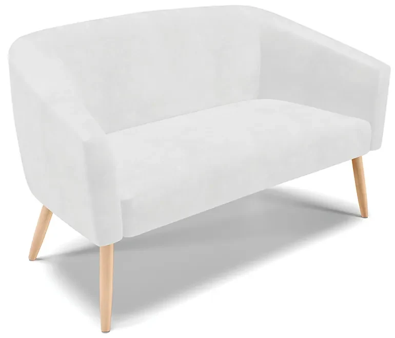 Sofá Namoradeira e Poltrona Pé Palito Natural Stella Sintético PU Branco D03 - D'Rossi