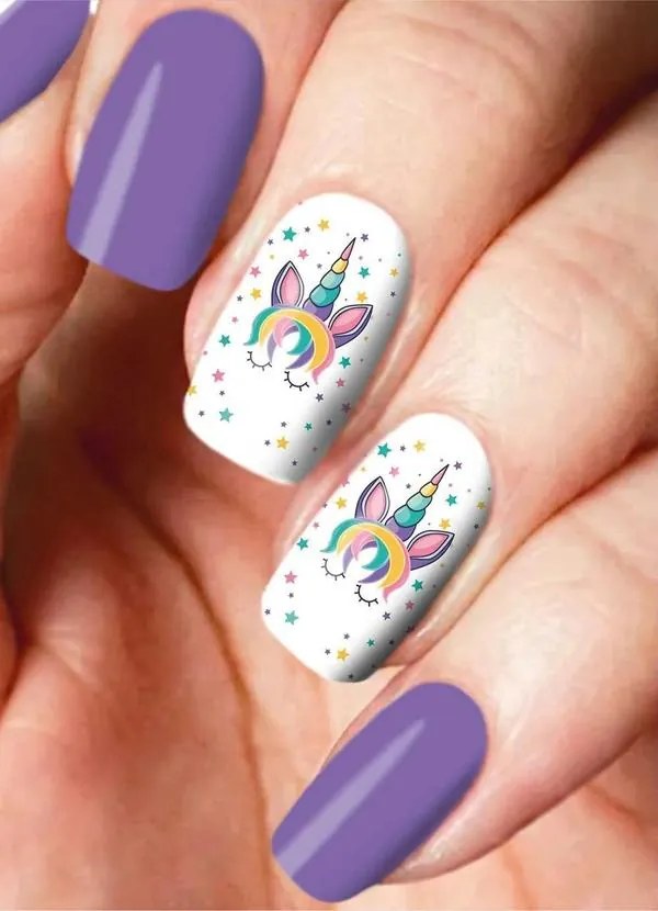 Adesivo para Unhas Unicórnio Roxo 12 Peças