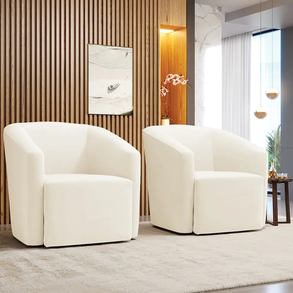 Poltrona Decorativa Base Giratória Kit 2 Stella Max Veludo Bege D03 - D'Rossi