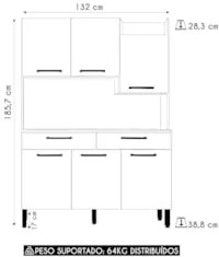 Armário de Cozinha Compacta 132cm Stella Plus Freijó/Gris Z06 - Mpozen