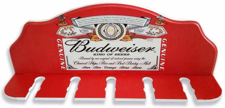 Porta-Espeto Rótulo Budweiser Fundo Vermelho em Madeira - 40x15 cm