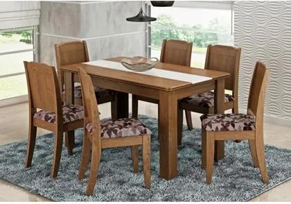 Mesa Para Sala de Jantar com 6 Cadeiras Bárbara Savana/Floral Bordô - Cimol Móveis
