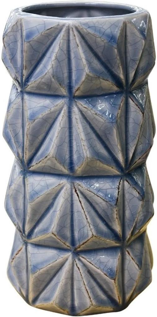 Vaso Geométrico Azul Em Cerâmica