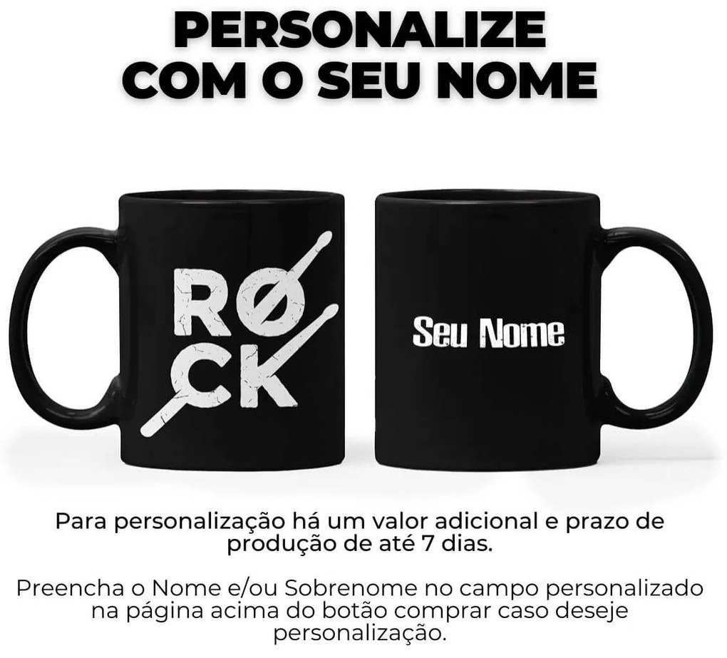 Caneca Rock Baquetas Preta Café Chá e Cerveja