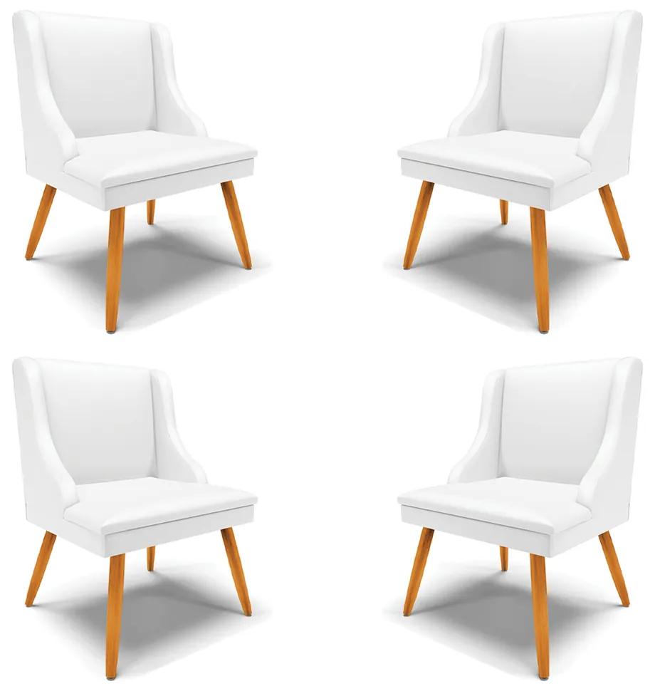 Kit 4 Cadeiras Decorativas Sala de Jantar Pés Palito de Madeira Firenze PU Branco Fosco/Natural G19 - Gran Belo
