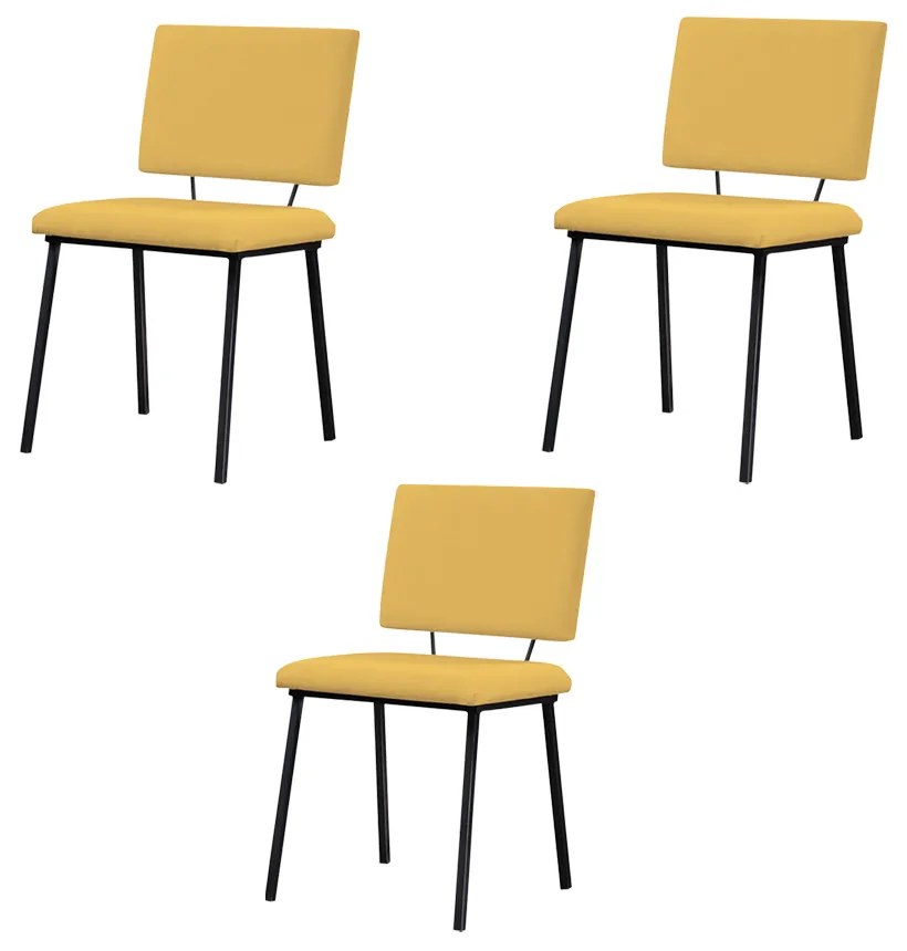 Kit 3 Cadeiras Decorativas Sala de Jantar Fennel Linho Amarelo G17 - Gran Belo