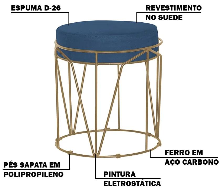 Kit 2 Puffs Decorativo Sala de Estar Base Gold Chloe Suede Azul Marinho G41 - Gran Belo