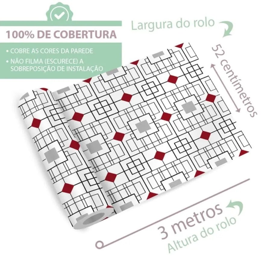 Papel de Parede Geométrico Branco Preto Bordô e Cinza