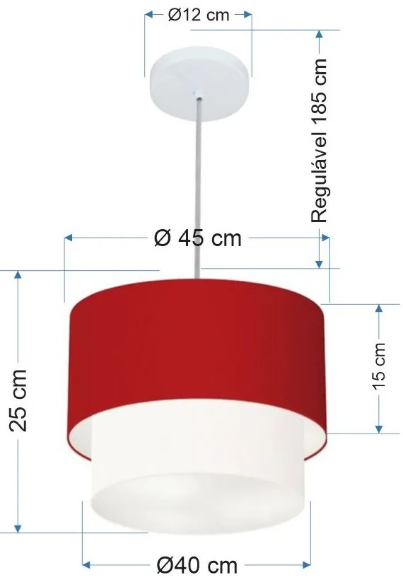 Lustre Pendente Duplo Cilíndrico Vivare Md-4354 Cúpula Tecido 45x40cm - Bivolt