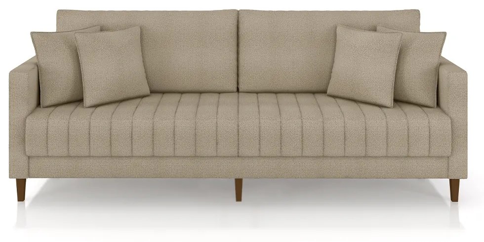 Sofá Living Decorativo Hamburgo 2 Lugares 196cm com Almofadas Pés em Madeira Bouclê Bege G33 - Gran Belo