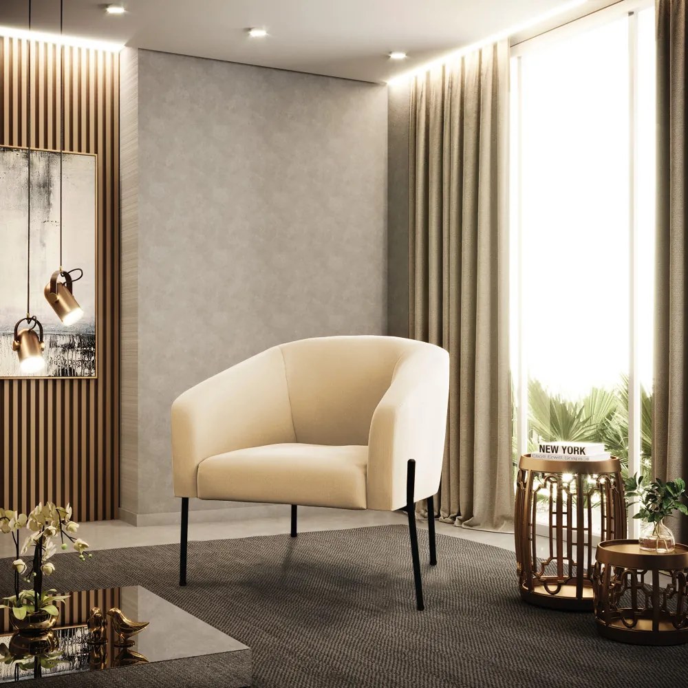 Poltrona Decorativa Pé de Ferro Preto Kit 2 Stella Suede D03 - D'Rossi - Bege