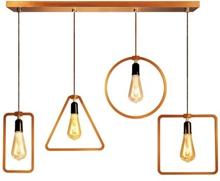 Lustre Conjunto Pendente Geometrico de Madeira na Barra Soq: E27 | Cor: Caramelo | Mod: Geométrico
