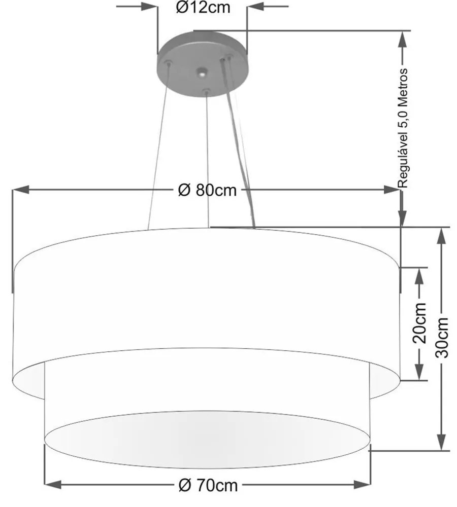 Lustre Pendente Duplo Cilíndrico Vivare Md-4371 Cúpula em Tecido 80x70cm - Bivolt