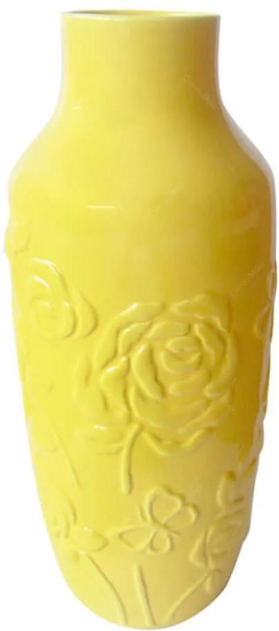Vaso Texture Rose Flower Amarelo em Cerâmica - Urban - 30x12 cm