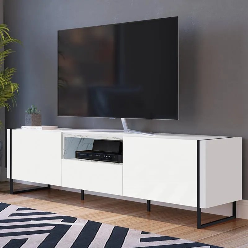 Rack Para Tv Sala Com 2 Prateleiras Em Mdf - Thassos Branco