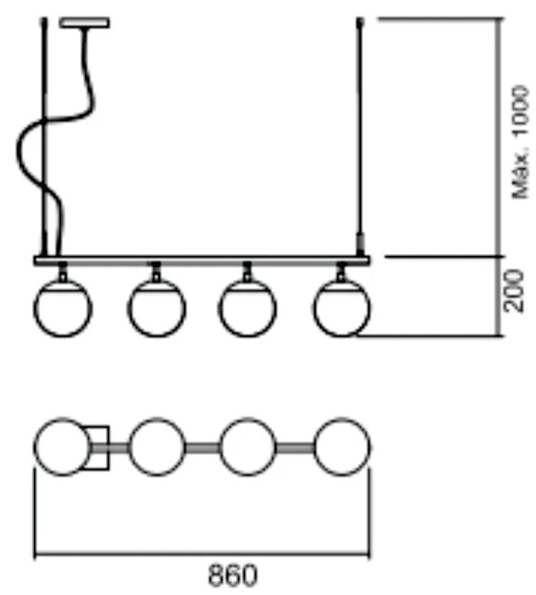 Pendente Queens C/ 4 Globos 85Cm 4L E27 Mini Bulbo / Metal E Globo Ø14... (CP-M - Champagne Metálico, AMBAR)