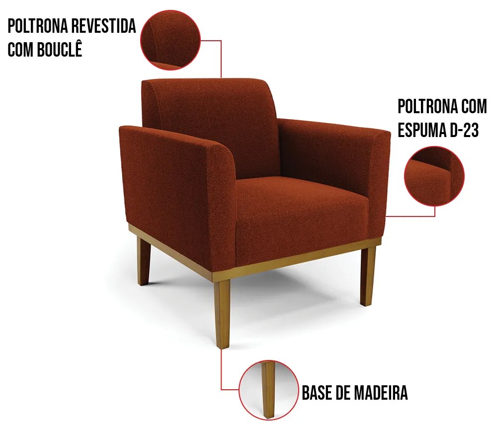 Poltrona Sala Base Madeira Castanho Kit 2 Marisa Bouclê D03 - D'Rossi - Terra