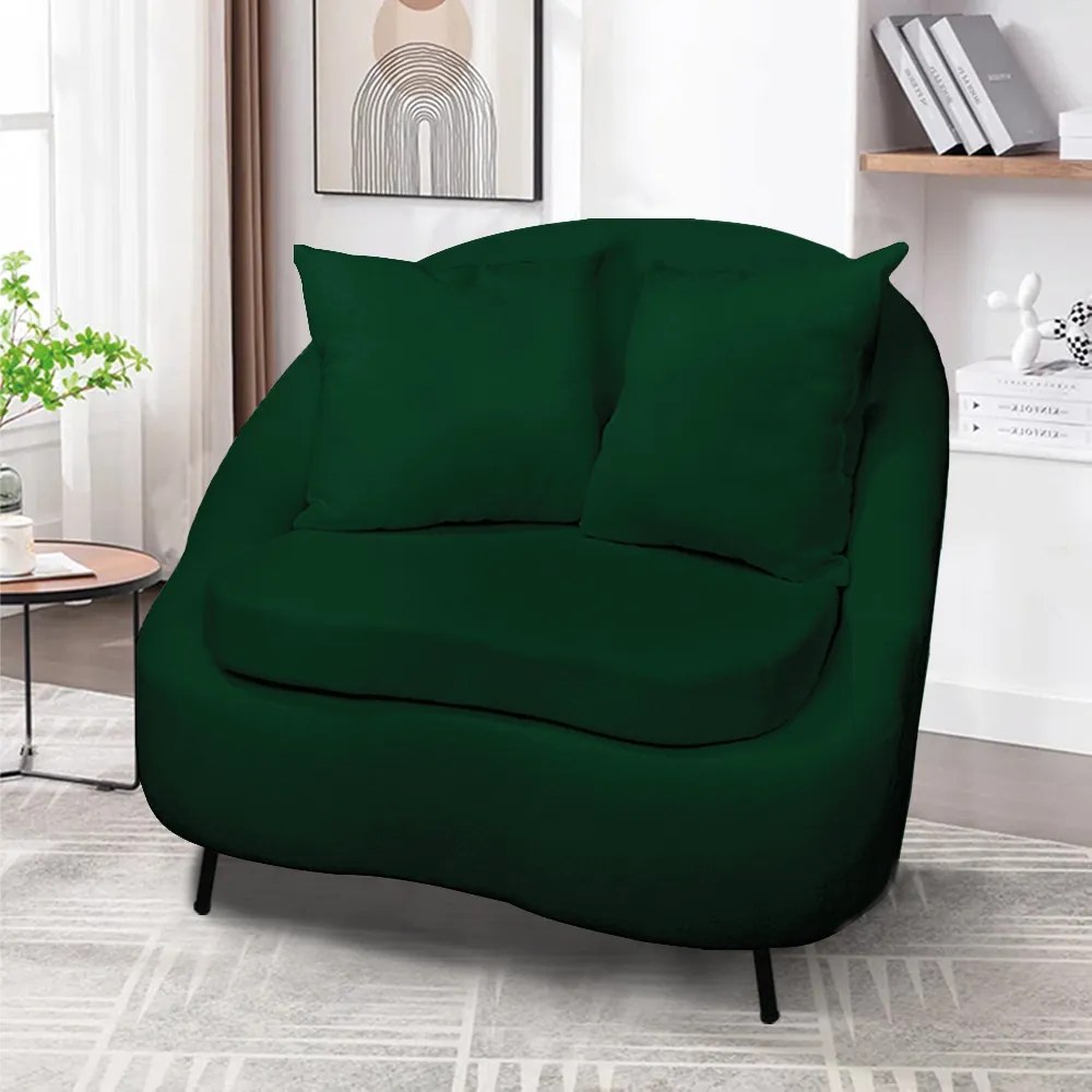 Poltrona Decorativa Orgânica Pé Ferro Preto Zaya Bouclê Verde C05 - D'Rossi