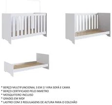 Berço 3 em 1 Mini Cama Sofá Certificado Inmetro Aconchego LA003 Branco