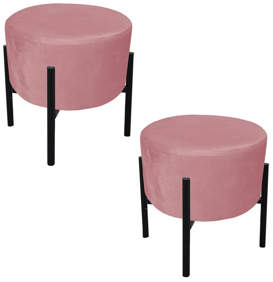 Puff Banqueta Decorativo Industrial Preto Kit 2 Iron Suede D03 - D'Rossi - Rose