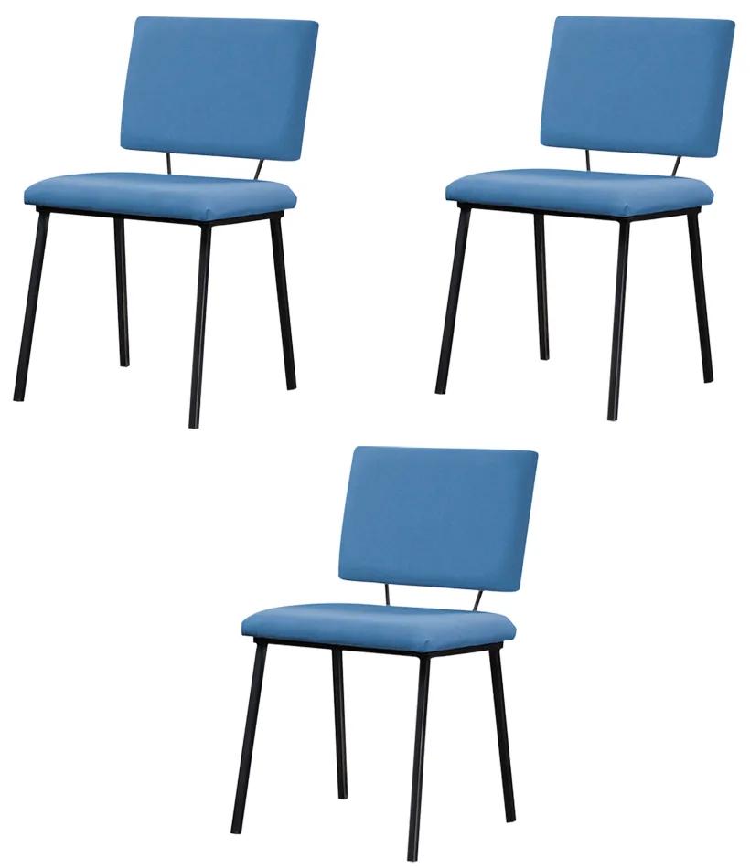 Kit 3 Cadeiras Decorativas Sala de Jantar Fennel Linho Azul Jeans G17 - Gran Belo