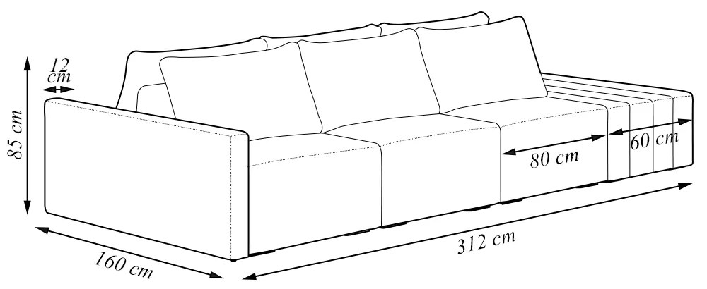 Sofá Ilha Modulado Milos 312cm Puff Lateral Linho Cinza Escuro G33 - Gran Belo