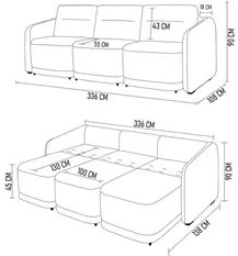 Sofá Cama Casal para Sala 336cm Polska K04 Veludo Cinza Escuro - Mpoze