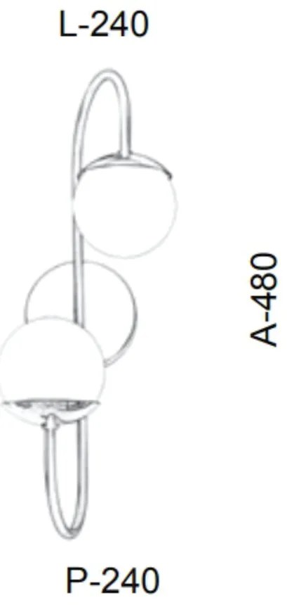 Arandela Globo Haste Curva Dupla 24X24X48Cm Metal E Globo Ø12Cm 02Xg9... (LUNA, FOSCO (BRANCO))