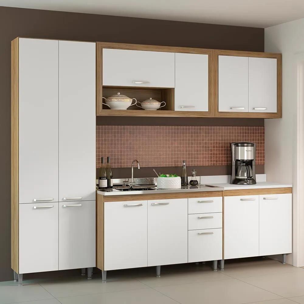 Cozinha Compacta 12 Portas Sem Tampo Com Balcão 5710 Branco/Argila - Multimóveis