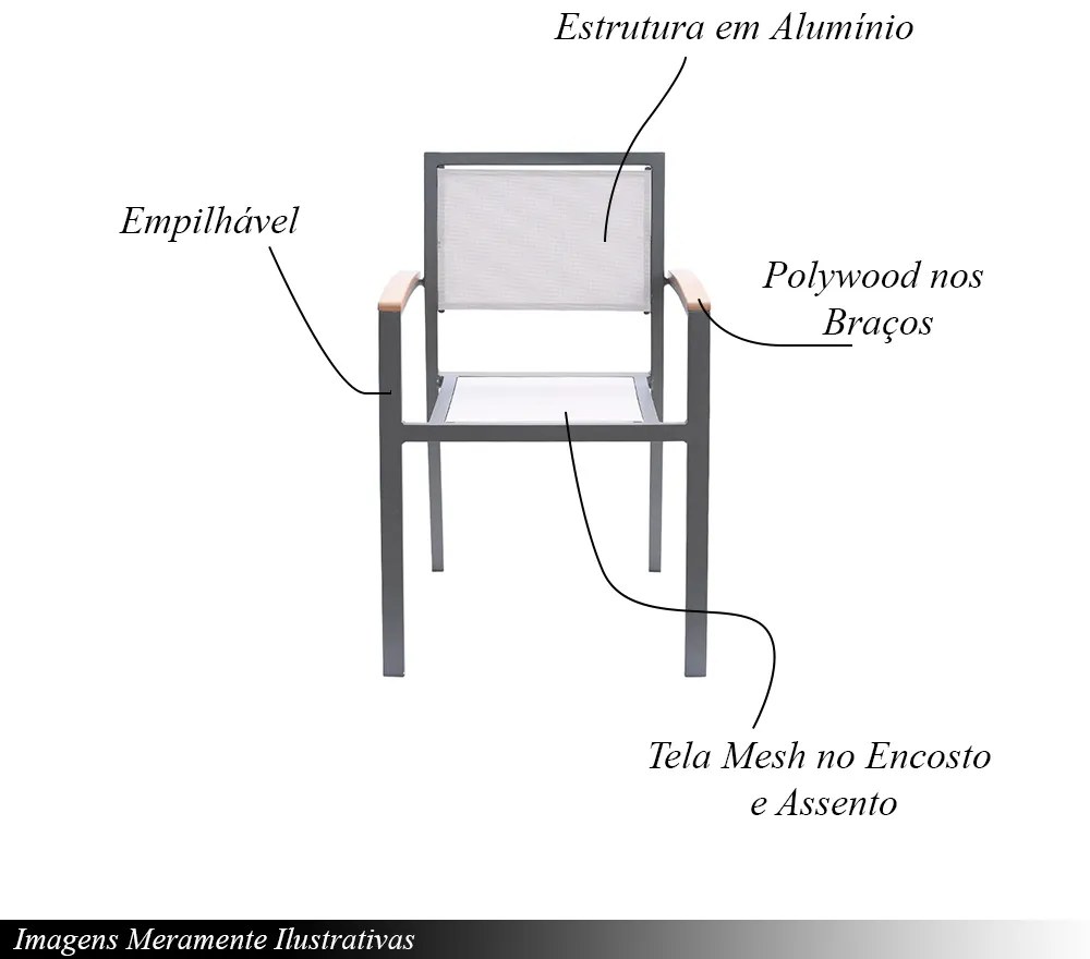 Kit 6 Cadeiras Área Externa com Tela Mesh Mangue de Alumínio Amêndoa/Bege G56 - Gran Belo