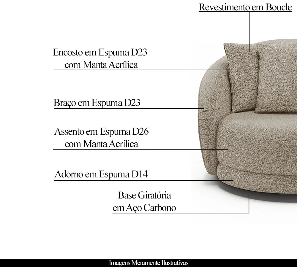 Kit 2 Poltronas Decorativas Base Giratória Galáxia com Almofadas Boucle Bege G45 - Gran Belo