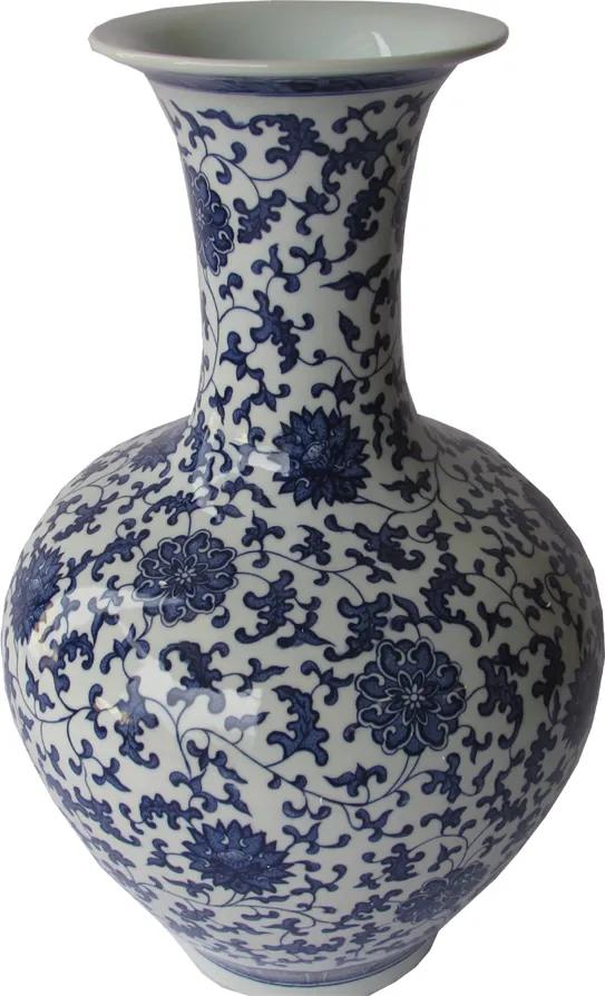 Vaso Decorativo em Porcelana Oriental Azul e Branco