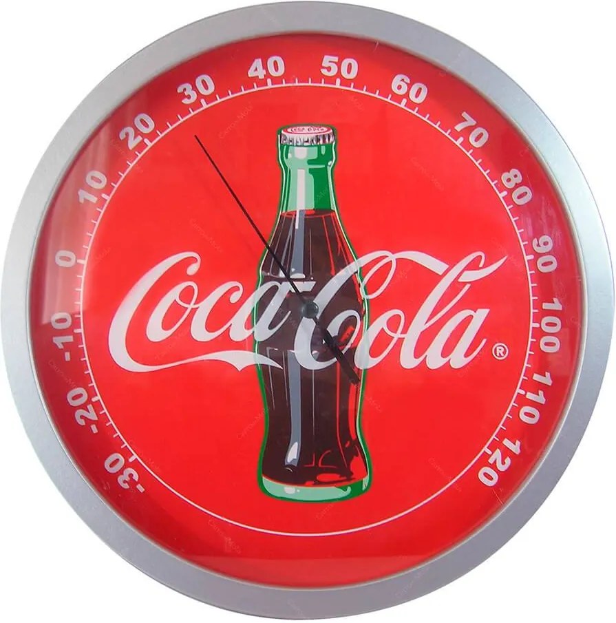 Termômetro Coca-Cola Garrafa Redondo Vermelho em Madeira - Urban